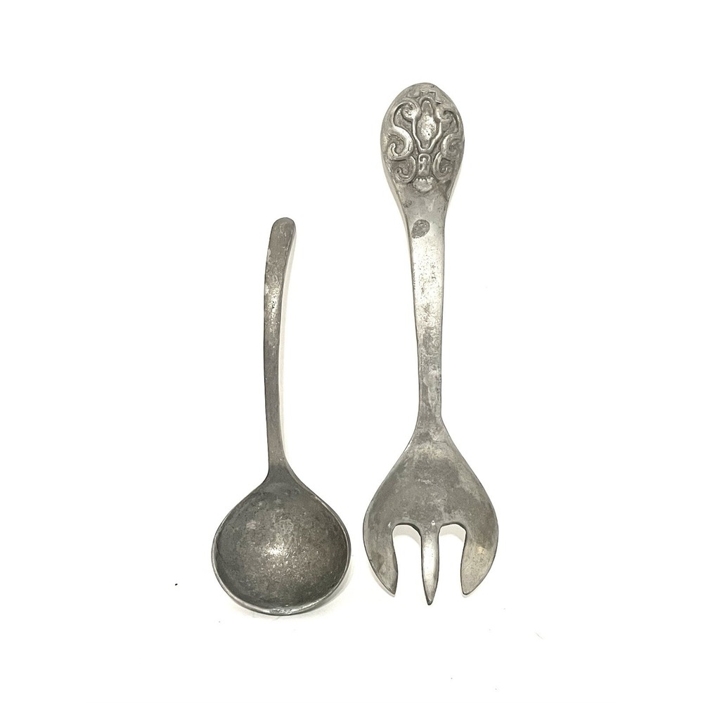 Vintage Aluminum Silver Salad Serving Fork & Spoon Set Oversized